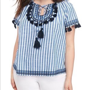 CROWN & IVY Blue and White Striped Blouse Petite S